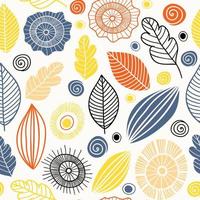 Vector seamless pattern in Scandinavian style with flowers and leaves