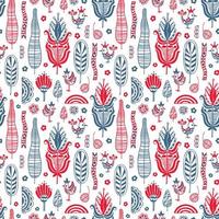 Vector seamless pattern in Scandinavian style with flowers and leaves