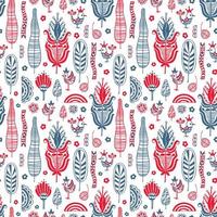 Vector seamless pattern in Scandinavian style with flowers and leaves