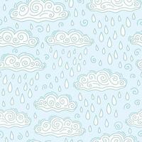 patrón impecable con nubes celestiales y gotas de lluvia. ilustración vectorial infantil. vector