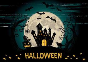 Halloween horror night vector background. Hand drawn illustration.
