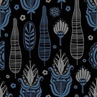 Vector seamless pattern in Scandinavian style with flowers and leaves