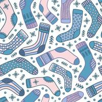 seamless pattern with socks with snowflakes and fir-trees vector