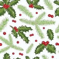 Vector Christmas seamless pattern with the branches of fir, juniper and holly.