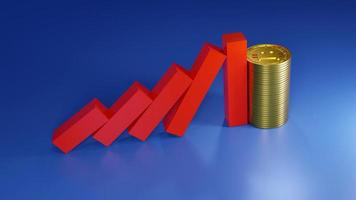 A pile of gold coins and a graph showing an unstable economy.3d render illustration photo