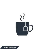 Ilustración de vector de logotipo de icono de taza de té. taza con plantilla de símbolo de bolsita de té para la colección de diseño gráfico y web