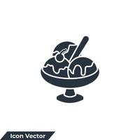 Ilustración de vector de logotipo de icono de tazón de helado. bolas y helado suave en plantilla de símbolo de tazón de vidrio para colección de diseño gráfico y web