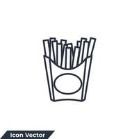 Ilustración de vector de logotipo de icono de patatas fritas. palo de papas fritas en caja de papel. deliciosa plantilla de símbolo de patata frita para la colección de diseño gráfico y web