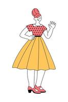 Cheerful women in retro 1960s clothes standing and waving hand vector