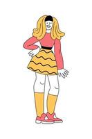 Cheerful blonde women in retro 1960s clothes standing with arms akimbo vector