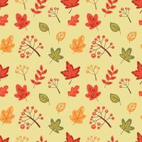 patrón de otoño sin costuras con hojas de otoño y bayas vector