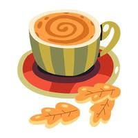 Autumn cup of coffee or cacao with cookies vector