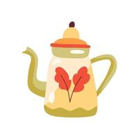 Cute autumn teapot decorated with leaves vector