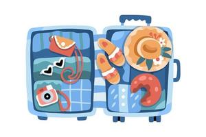 Open suitcase, getting ready for a trip vector