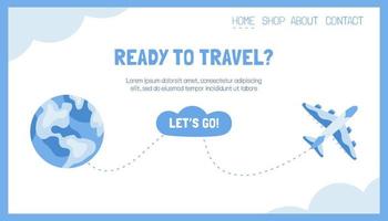 Touristic landing page concept with globe, plane and clouds vector