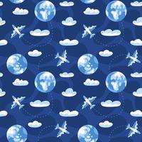 Seamless vector pattern with clouds, earth and planes