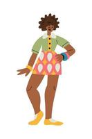 Cheerful black women in retro 1960s clothes standing, arms akimbo vector