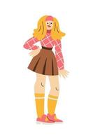 Cheerful blonde women in retro 1960s clothes standing with arms akimbo vector