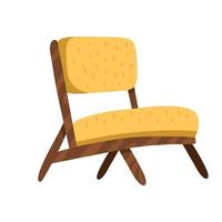 Retro yellow fabric armchair with wooden legs, mid-century modern furniture vector