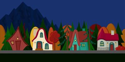 Autumn nature, village. urban landscapes. suitable for poster, banner, postcard, brochure or cover. cartoon vector illustration.