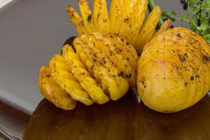 Baked potato on the plate close up view photo