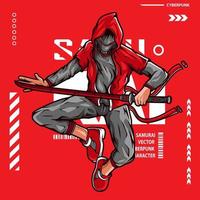 Samurai hero cyberpunk fiction character vector. Colorful t-shirt design illustration. vector