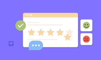 Five star feedback and clients choosing satisfaction rating, leaving positive review, customer service, experience concept flat vector illustration.