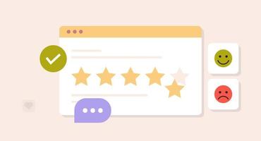 Five star feedback and clients choosing satisfaction rating, leaving positive review, customer service, experience concept flat vector illustration.