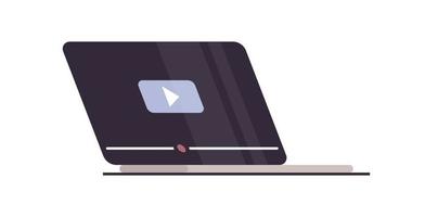 Laptop watching video player and webinar, business online training, education on computer, e-learning concept flat vector illustration.