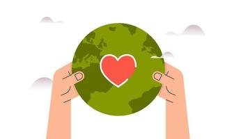 People hands touching planet earth and multicultural characters supporting each other, tolerance, unity, peace metaphor concept flat vector illustration.