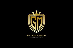 initial GM elegant luxury monogram logo or badge template with scrolls and royal crown - perfect for luxurious branding projects vector