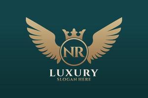 Luxury royal wing Letter NR crest Gold color Logo vector, Victory logo, crest logo, wing logo, vector logo template.