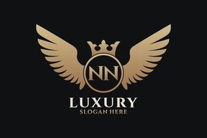 Luxury royal wing Letter NN crest Gold color Logo vector, Victory logo, crest logo, wing logo, vector logo template.