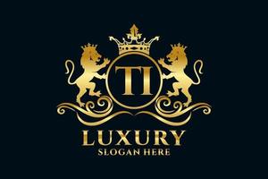 Initial TI Letter Lion Royal Luxury Logo template in vector art for luxurious branding projects and other vector illustration.