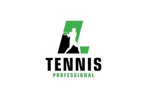 Letter L with Tennis player silhouette Logo Design. Vector Design Template Elements for Sport Team or Corporate Identity.