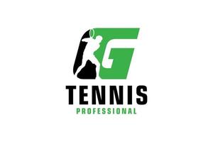 Letter G with Tennis player silhouette Logo Design. Vector Design Template Elements for Sport Team or Corporate Identity.