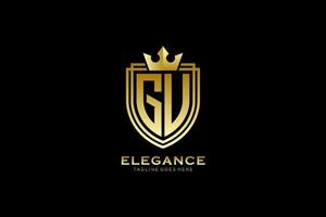 initial GU elegant luxury monogram logo or badge template with scrolls and royal crown - perfect for luxurious branding projects vector