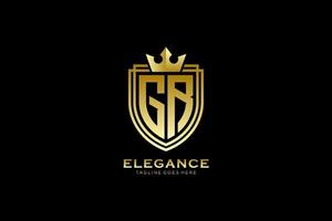 initial GR elegant luxury monogram logo or badge template with scrolls and royal crown - perfect for luxurious branding projects vector