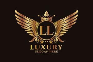 Luxury royal wing Letter LL crest Gold color Logo vector, Victory logo, crest logo, wing logo, vector logo template.