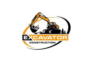 Excavator logo template vector. Heavy equipment logo vector for construction company. Creative excavator illustration for logo template.