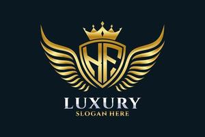 Luxury royal wing Letter KF crest Gold color Logo vector, Victory logo, crest logo, wing logo, vector logo template.