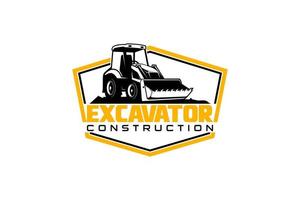 Bulldozer logo template vector. Heavy equipment logo vector for construction company. Creative excavator illustration for logo template.