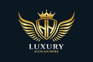 Luxury royal wing Letter KH crest Gold color Logo vector, Victory logo, crest logo, wing logo, vector logo template.