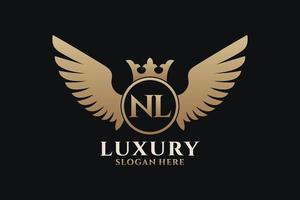 Luxury royal wing Letter NL crest Gold color Logo vector, Victory logo, crest logo, wing logo, vector logo template.