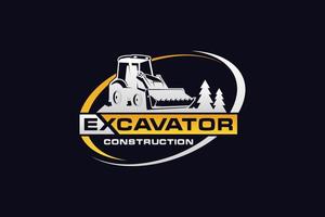 Bulldozer logo template vector. Heavy equipment logo vector for construction company. Creative excavator illustration for logo template.