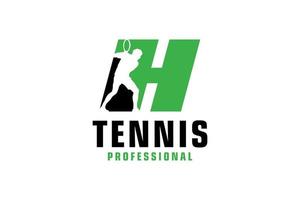 Letter H with Tennis player silhouette Logo Design. Vector Design Template Elements for Sport Team or Corporate Identity.