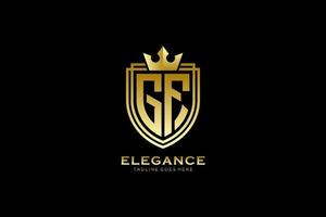 initial GF elegant luxury monogram logo or badge template with scrolls and royal crown - perfect for luxurious branding projects vector