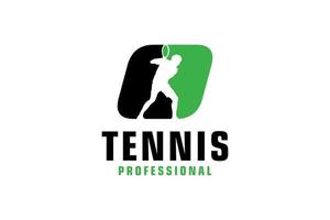letra o con diseño de logotipo de silueta de jugador de tenis. elementos de plantilla de diseño vectorial para equipo deportivo o identidad corporativa. vector