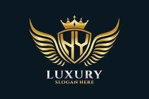 Luxury royal wing Letter KY crest Gold color Logo vector, Victory logo, crest logo, wing logo, vector logo template.