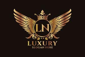 Luxury royal wing Letter LN crest Gold color Logo vector, Victory logo, crest logo, wing logo, vector logo template.